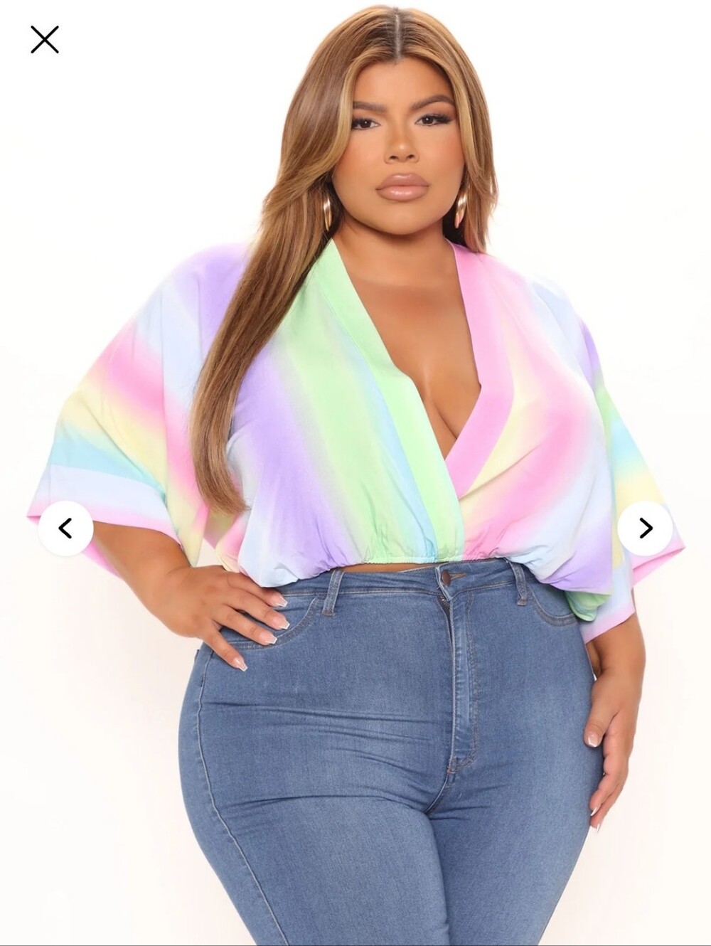Fashion Nova Rainbow Pastel Wrap-Style Blouse